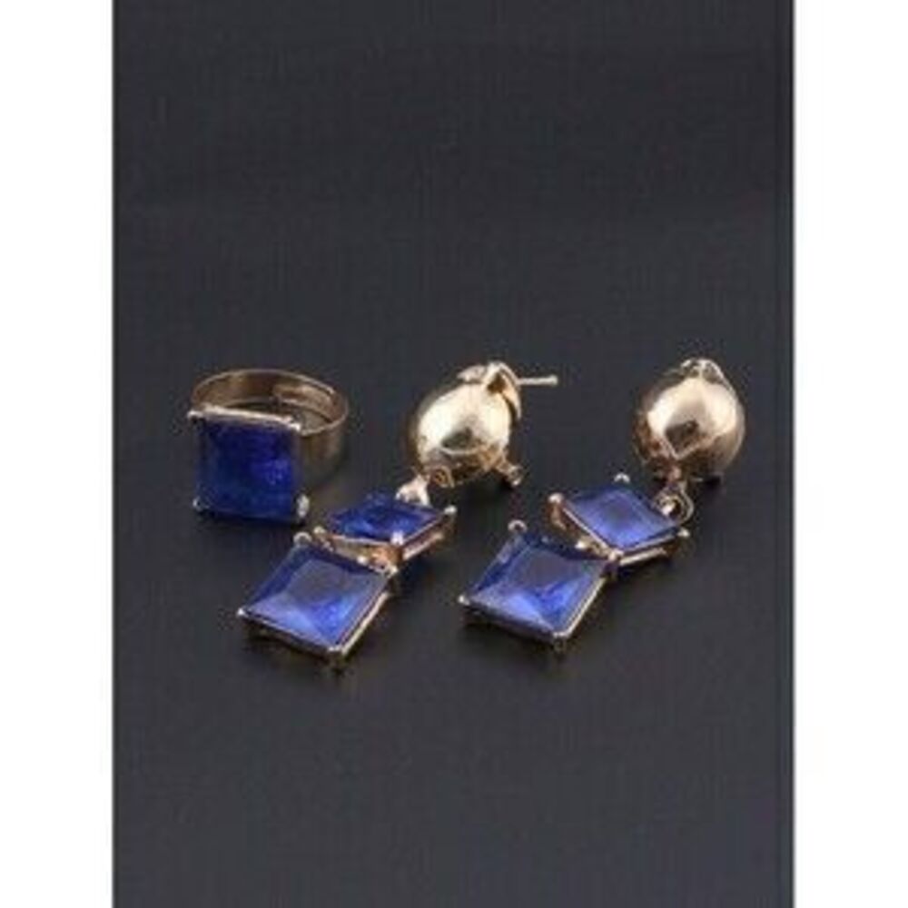 1set Blue Crystal Leopard Necklace Earrings And Ring S Gift Dainty - Picture 5 of 7